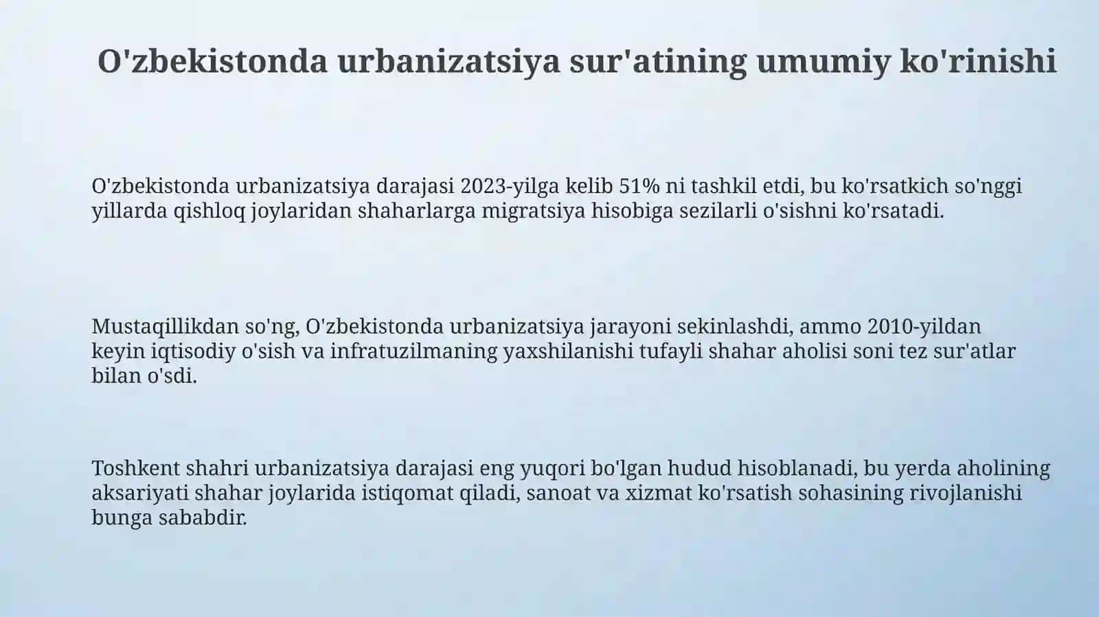 O'zbekistonda urbanizatsiya darajasining o'zgarishi 3