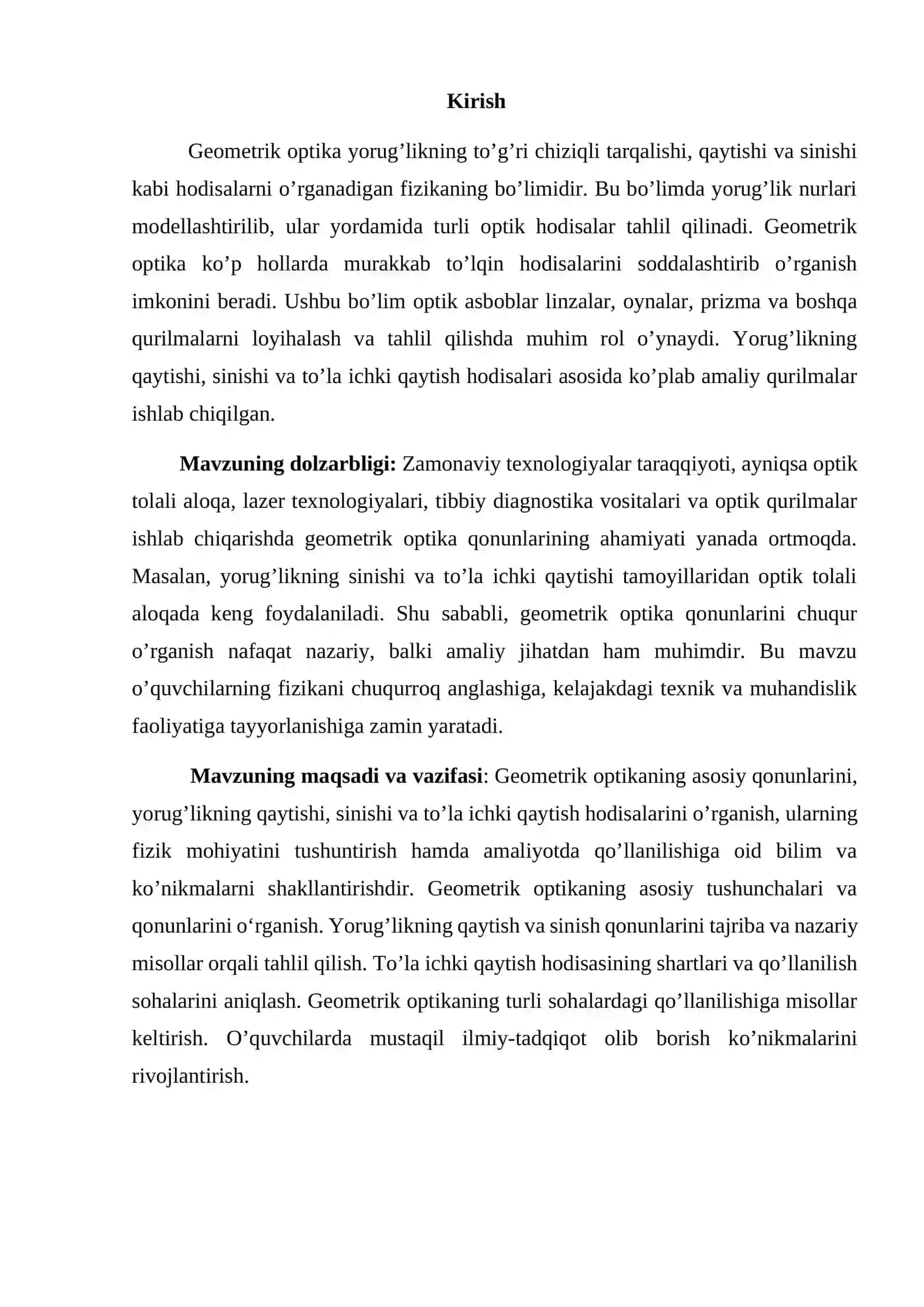 Geometrik optika qonunlari mavzusida tayyor kurs ishi. 3