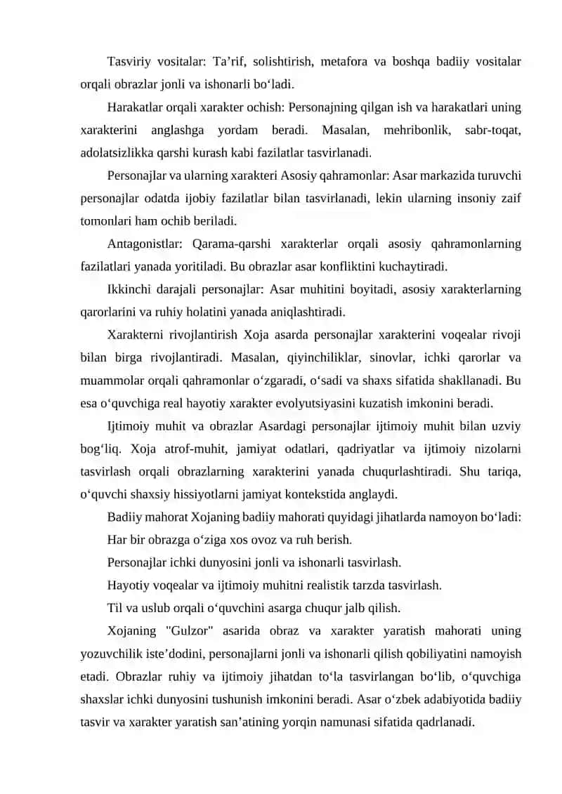 XOJANING GULZOR ASARIDA OBRAZ VA XARAKTER YARATISH MAHORATI 3