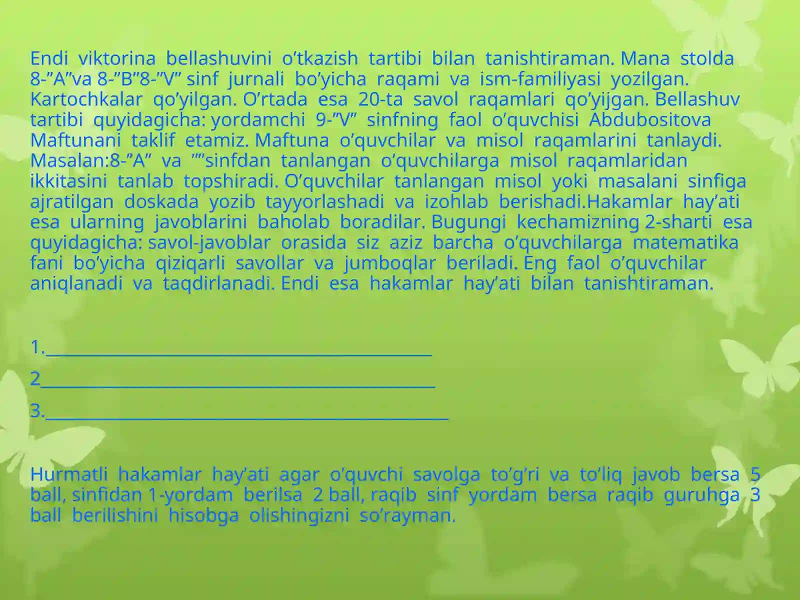 MATEMATIKA KECHASIga atalgan tadbir S E N A R I Y S I 3