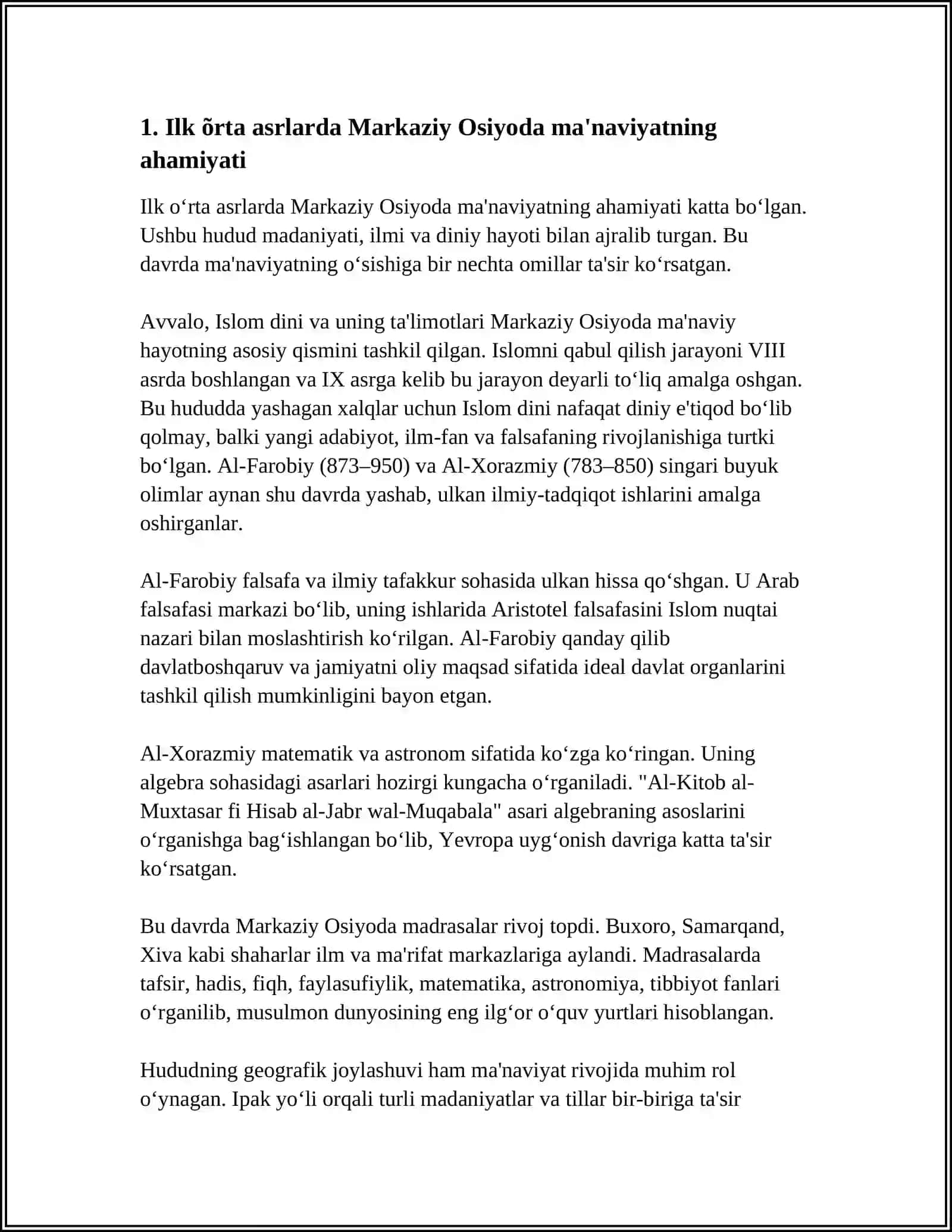 ILK ÕRTA ASRLARDA MARKAZIY OSIYODA MA'NAVIY TARBIYA MASALALARI 3