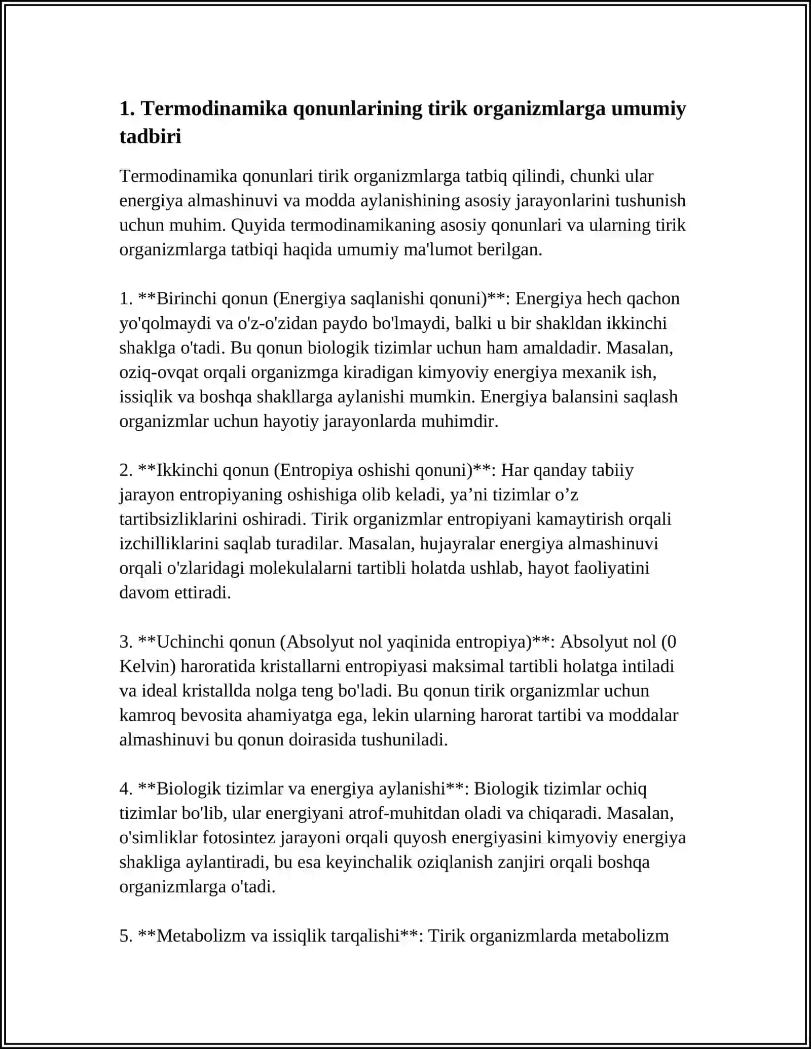 TERMODINAMIKA QONUNLARINING TIRIK ORGANIZMLARGA TADBIRINI OʻRGANISH 3