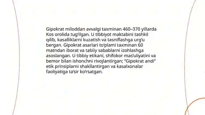 Gipokrat va A. Shveytserning vrachlik etikasini shakllantirishdagi faoliyati va ilmiy mehnatlarining ahamiyati 3