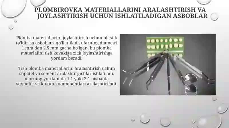 Plombirovka materiallarini aralashtirish va joylashtirish uchun ishlatiladigan asboblar 3