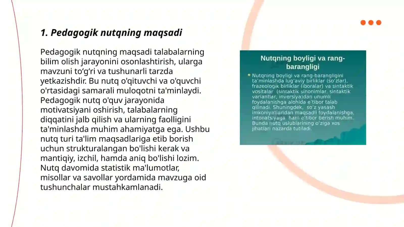 Pedogogik nutqning o'ziga xosligi 3