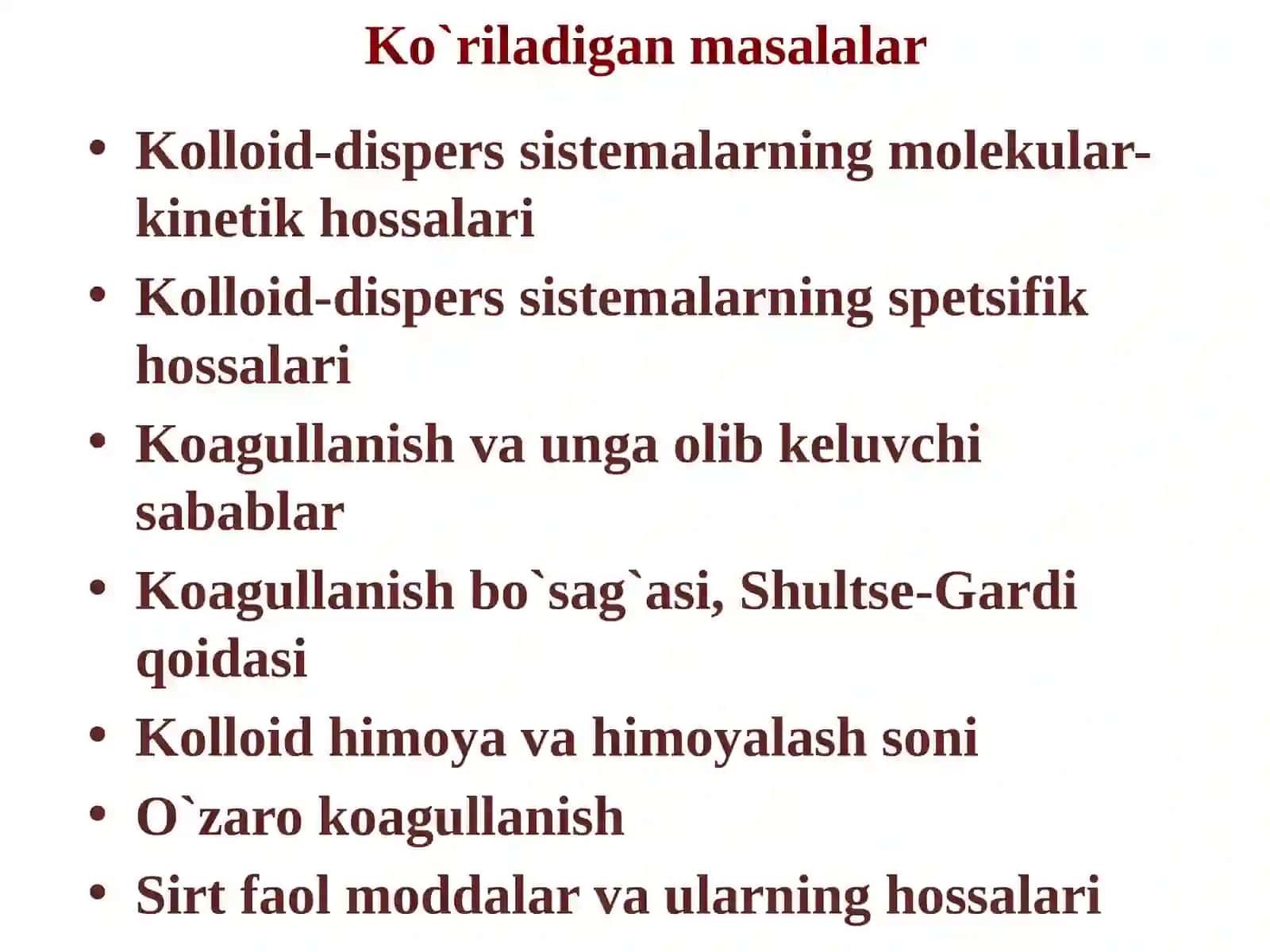 KOLLOID DISPERS SISTEMALARNING SPETSIFIK HOSSALARI, KOLLOID SISTEMALARNING TUREG`UNLIGINI O`RGANISH 3