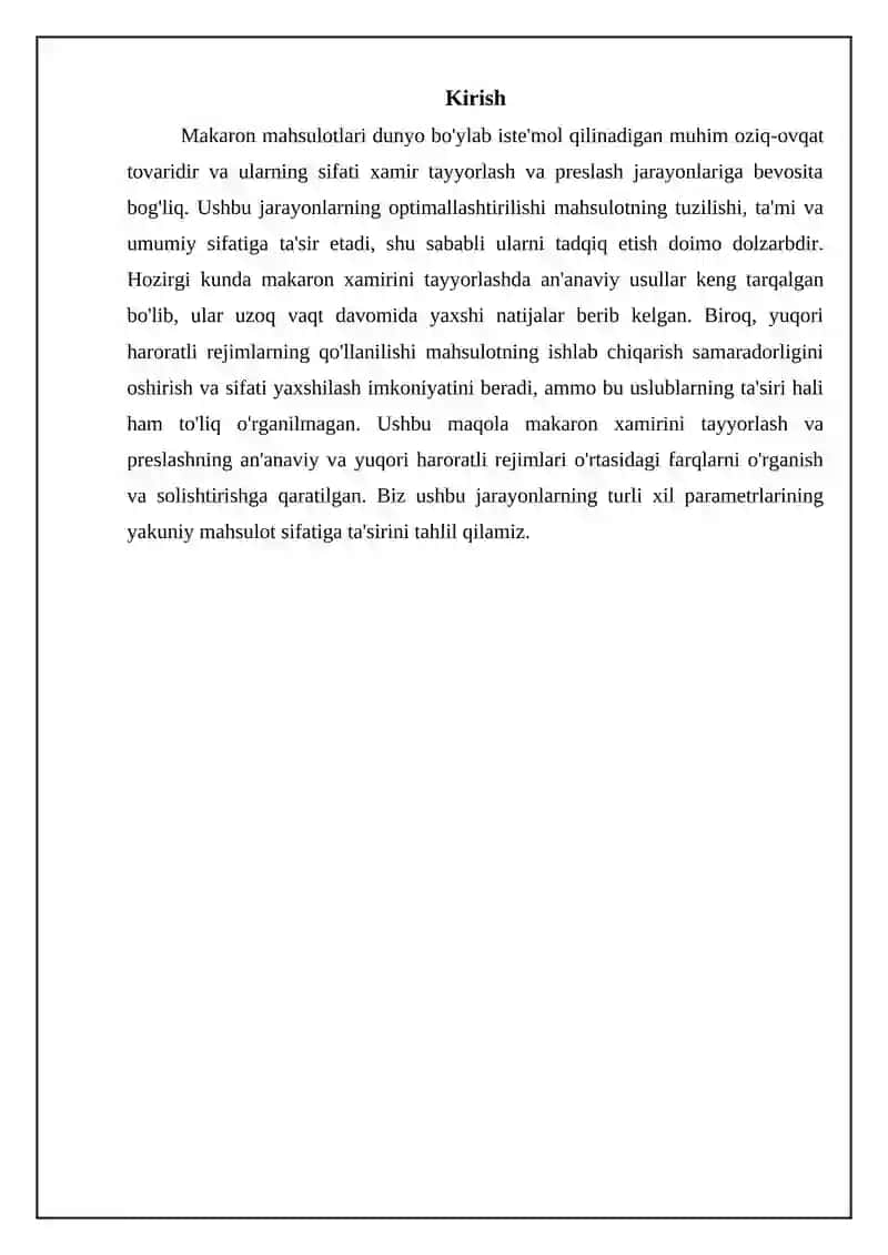 Makaron xamirini tayyorlash va preslashning ananaviy va yuqori haroratli rejimlari 3
