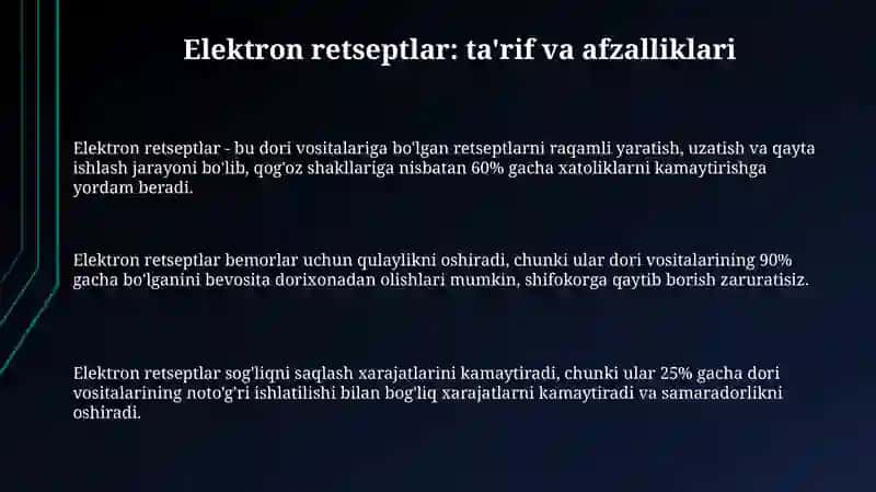 Elektron retseptlar va ularni joriy etish 3