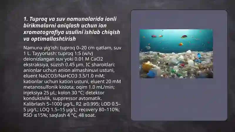 Tuproq va suvning ifloslanishida ion bog'lanishli birikmalarni aniqlash 3