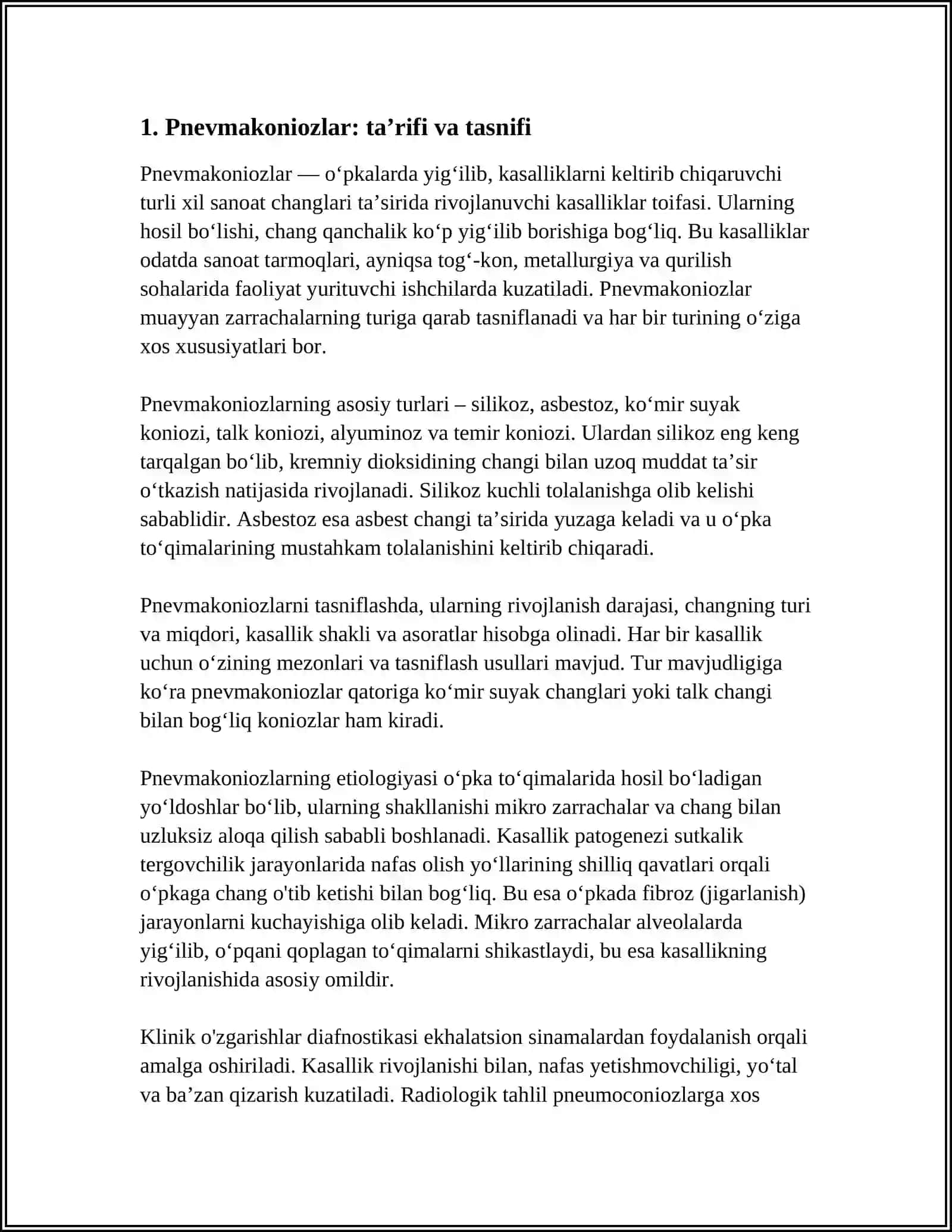 PNEVMAKONIOZLAR, ETIOLOGIYASI, PATOGENEZI, KLINIKASI, DIAGNOSTIKASI, DAVOLASH VA PROFILAKTIKASI 3