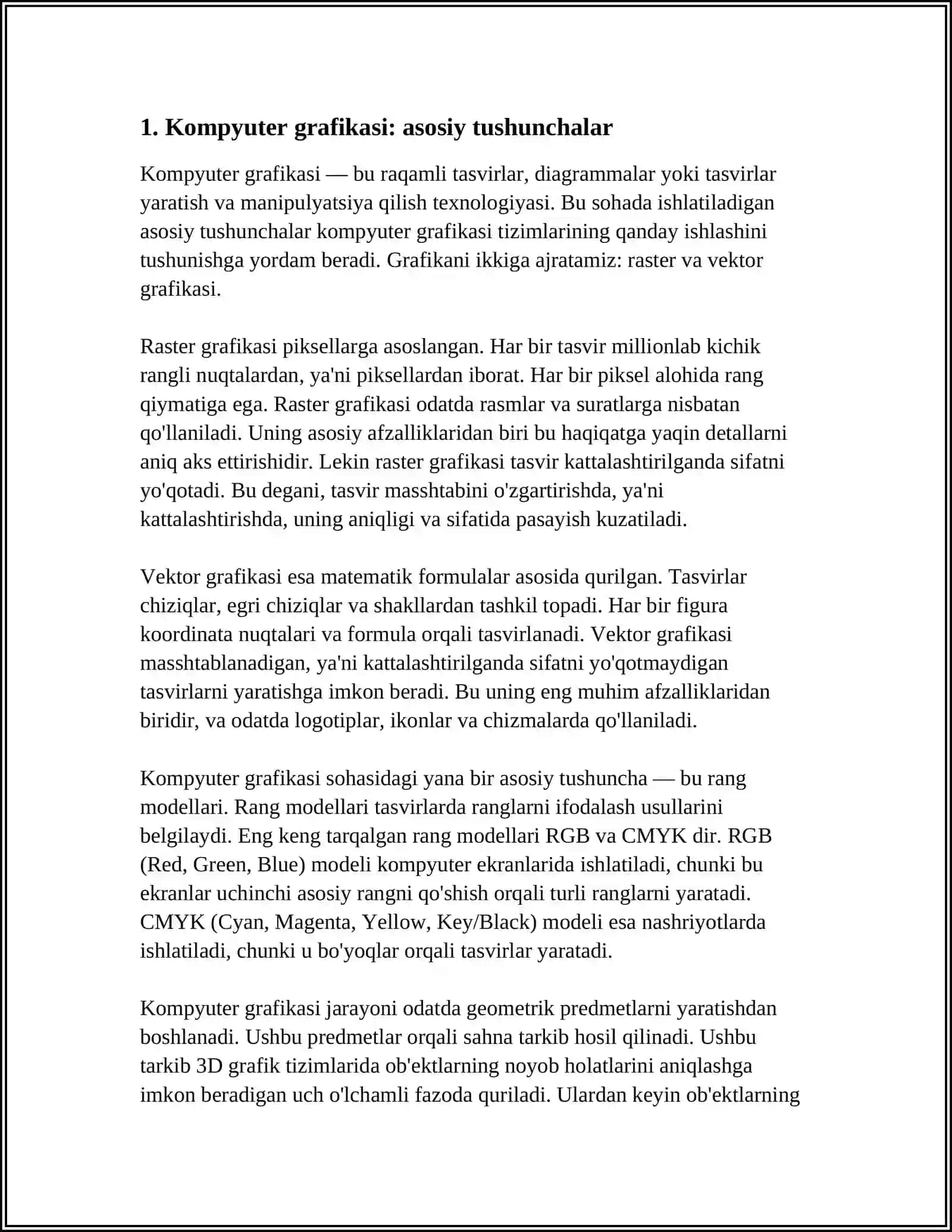 "KOMPYUTER GRAFIKASI VA UNING TURLARI" 3