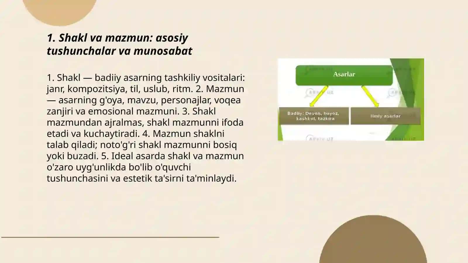 Badiiy asarda shakl va mazmun. Makon va zamon 3