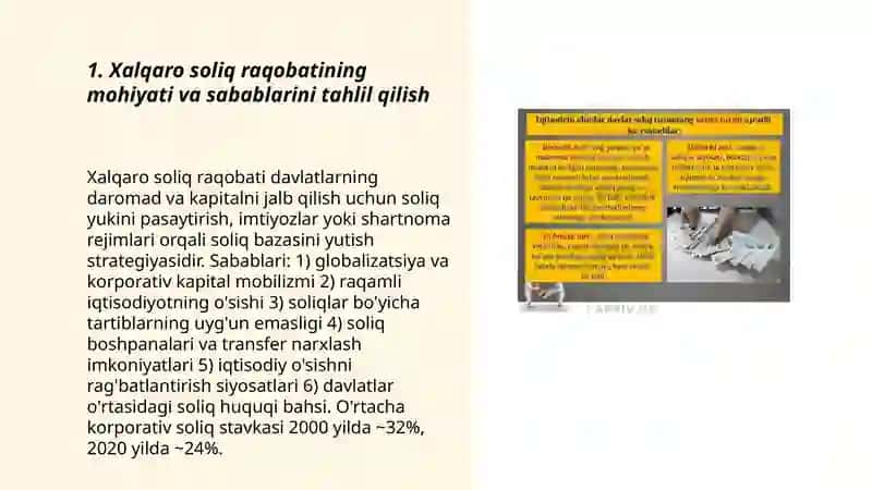 Xalqaro soliqqa tortish fanidan Taqdimoti 3