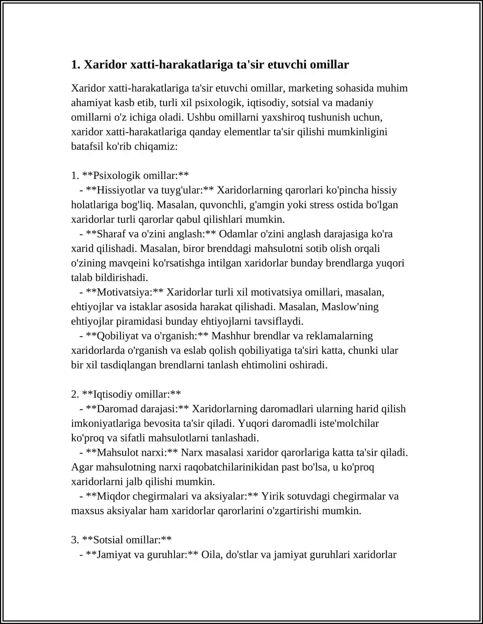 SANOAT TOVARLARI XARIDORINING MOTIVATSIYASINI O’RGANISH 3
