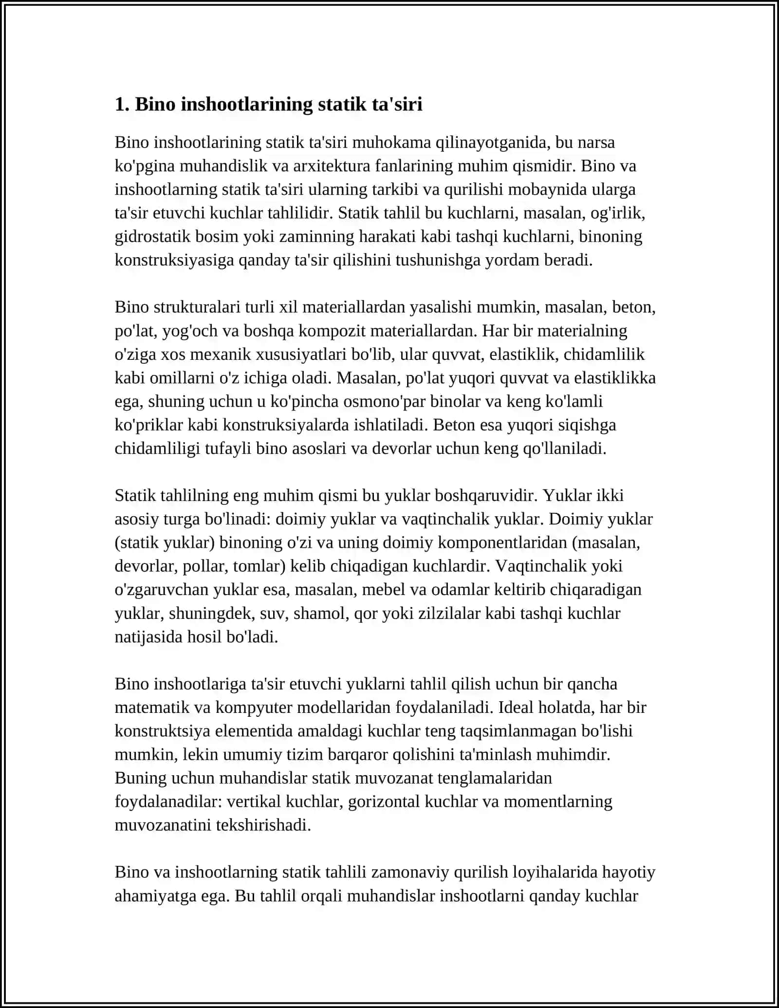 BINO INSHOOTLARINING YERGA KO’RSATADIGAN TA’SIR KUCHLARI 3