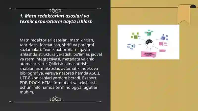 Texnik axborotlarni matn redaktorlari vositalaridan foydalangan holda qayta ishlash dasturlari 3