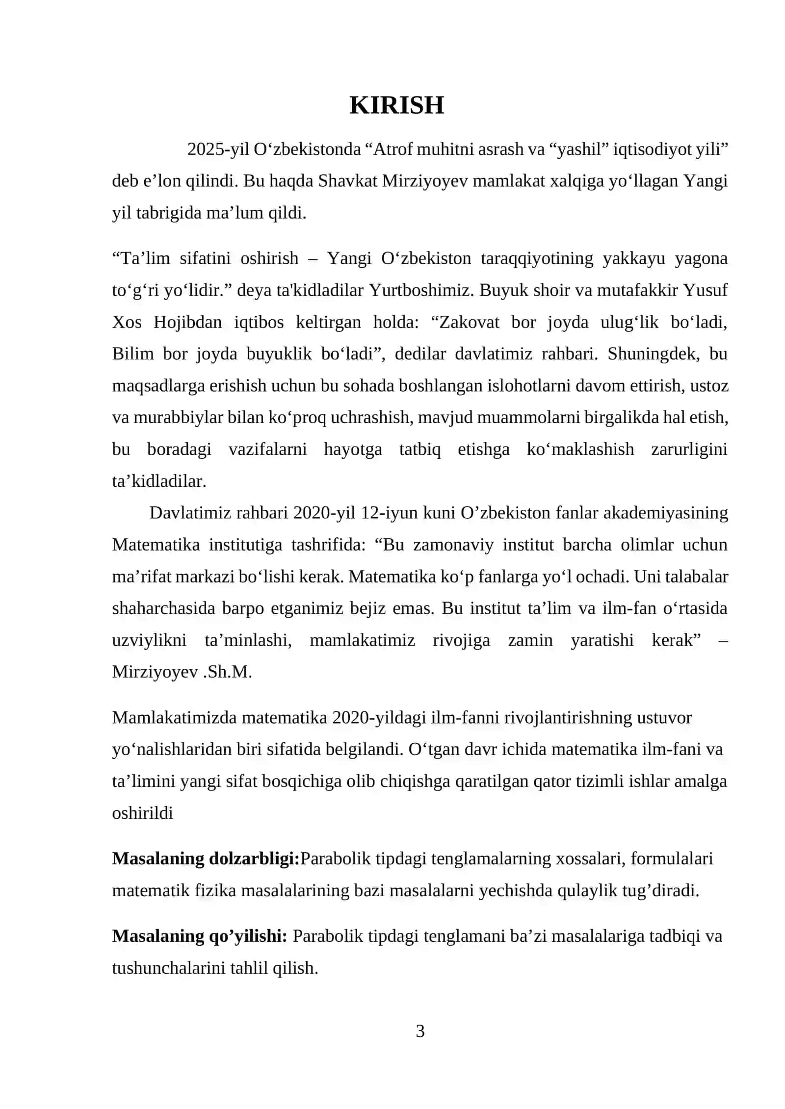 Parabolik tipdagi tenglamalar uchun chegaraviy masalalar 3