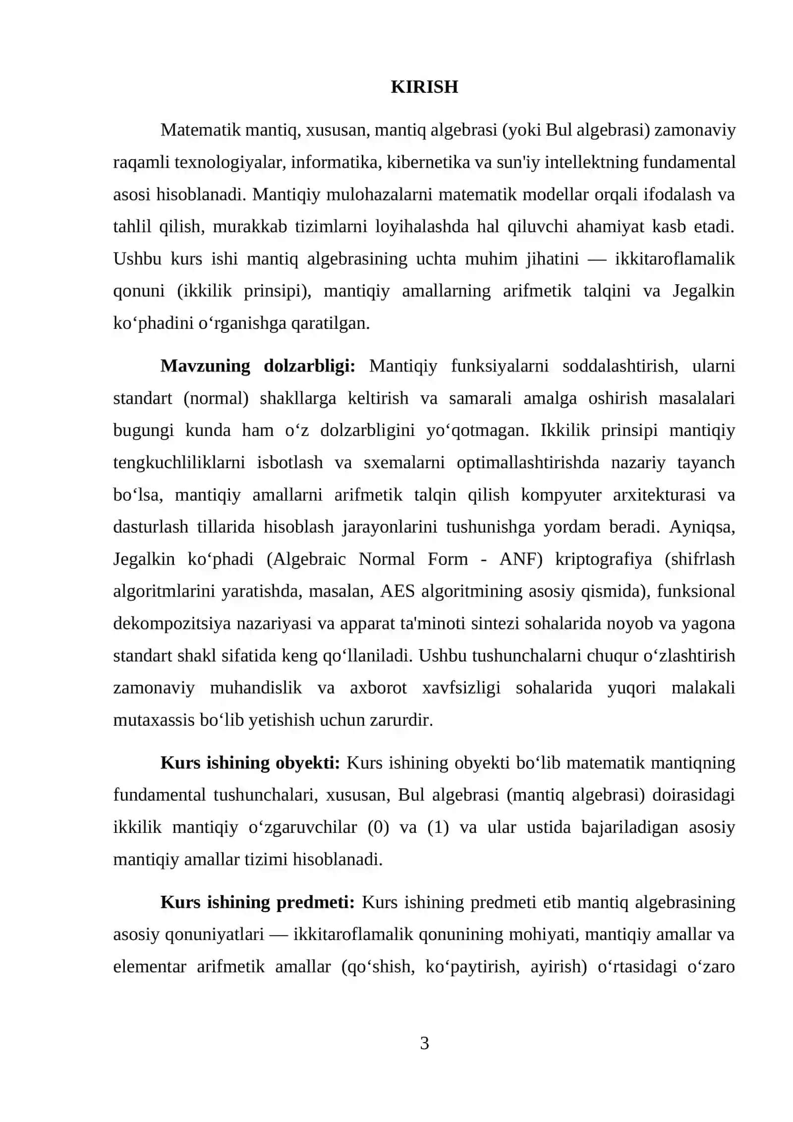 MANTIQ ALGEBRASIDAGI IKKI TARAFLAMALIK QONUNI. MANTIQ ALGEBRASIDAGI ARIFMETIK AMALLAR. JEGALKIN KO‘PHADI 3
