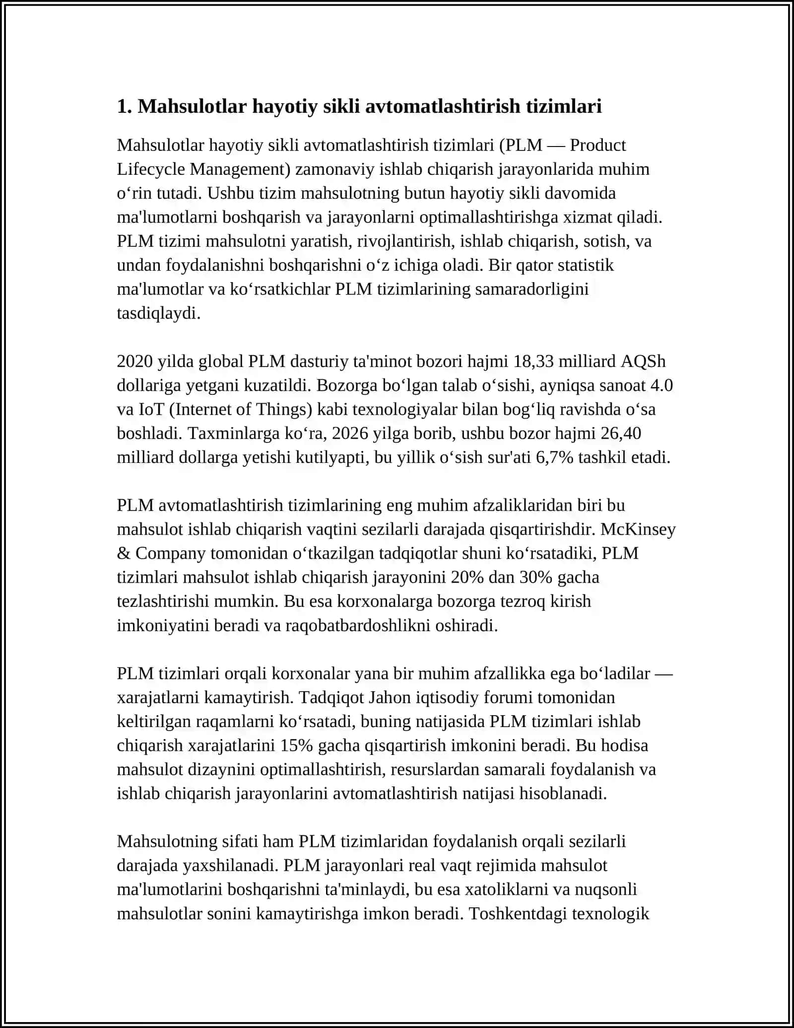 MAHSULOTLAR HAYOTIY SIKLINI BOSHQARISHNI AVTOMATLASHTISH, CALS TEXNOLOGIYALAR VA KORXONALARDA AXBOROT OQIMLARINI BOSHQARISH 3