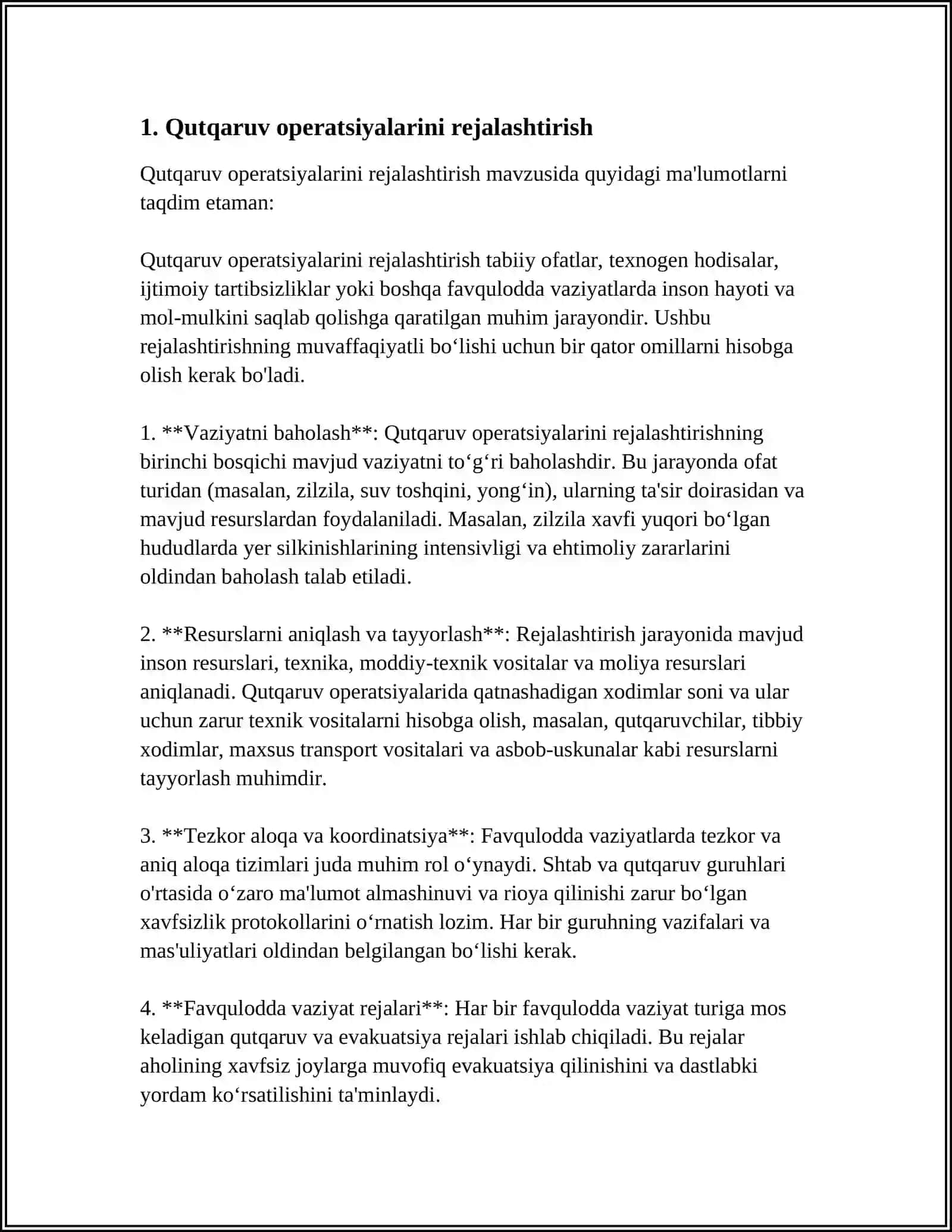 MUSTAQIL ISH Mavzu: AHOLI PUNKTLARIDA QUTQARUV VA BOSHQA KECHIKTIRIB BOʻLMAYDIGAN ISHLARNI BAJARISH 3