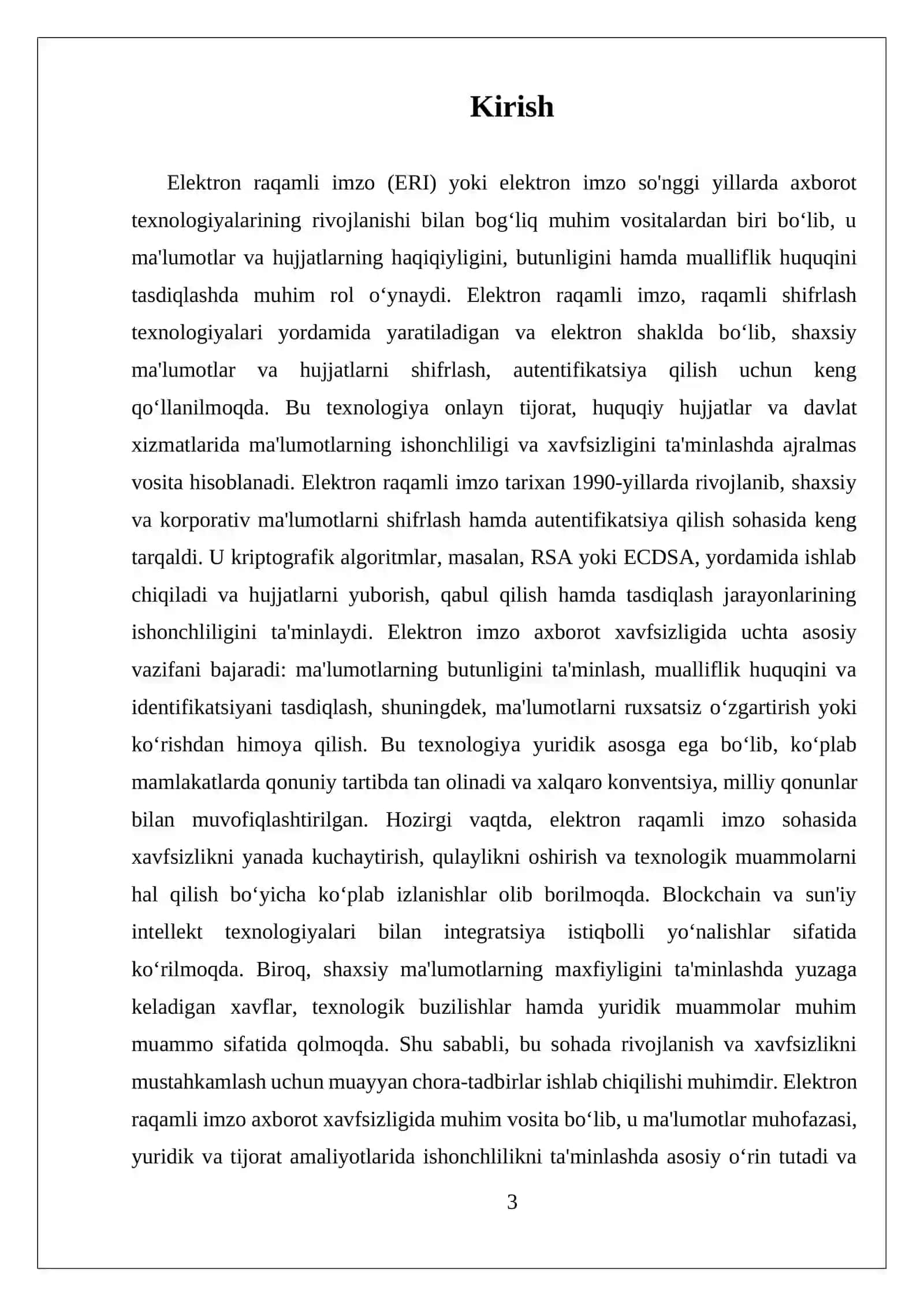 ELEKTRON RAQAMLI IMZO VA UNING AXBOROT XAVFSIZLIGIDAGI O‘RNI 3