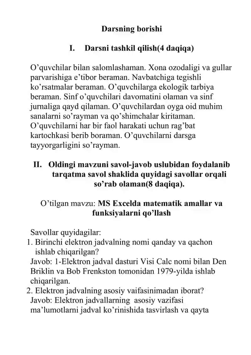 MS Excelda matematik amallar va funksiyalarni qo’llash mavzusini takrorlash 3
