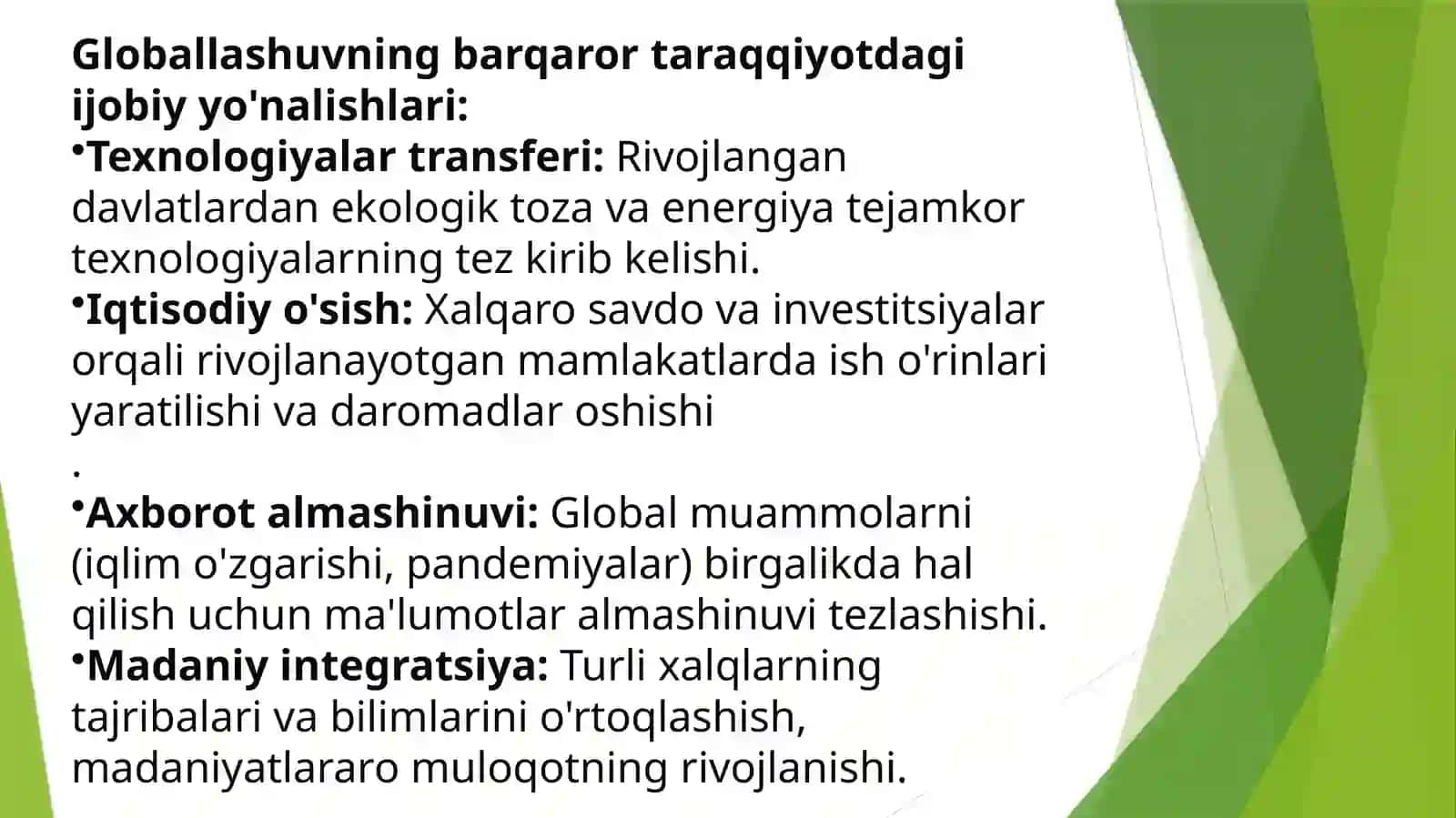 Barqaror taraqqiyotni ta'minlashda globallashuvning, ijobiy va salbiy yoʻnalishlari 3