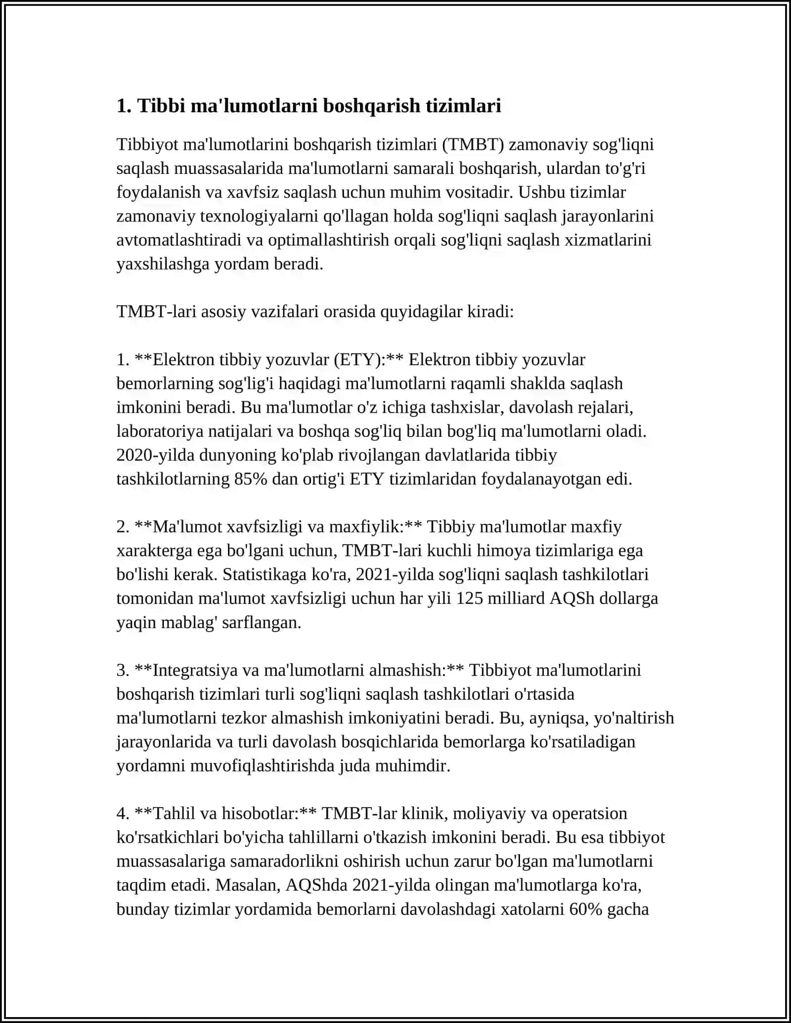 Tibbi ma'lumotlarni boshqarish tizimlari 3