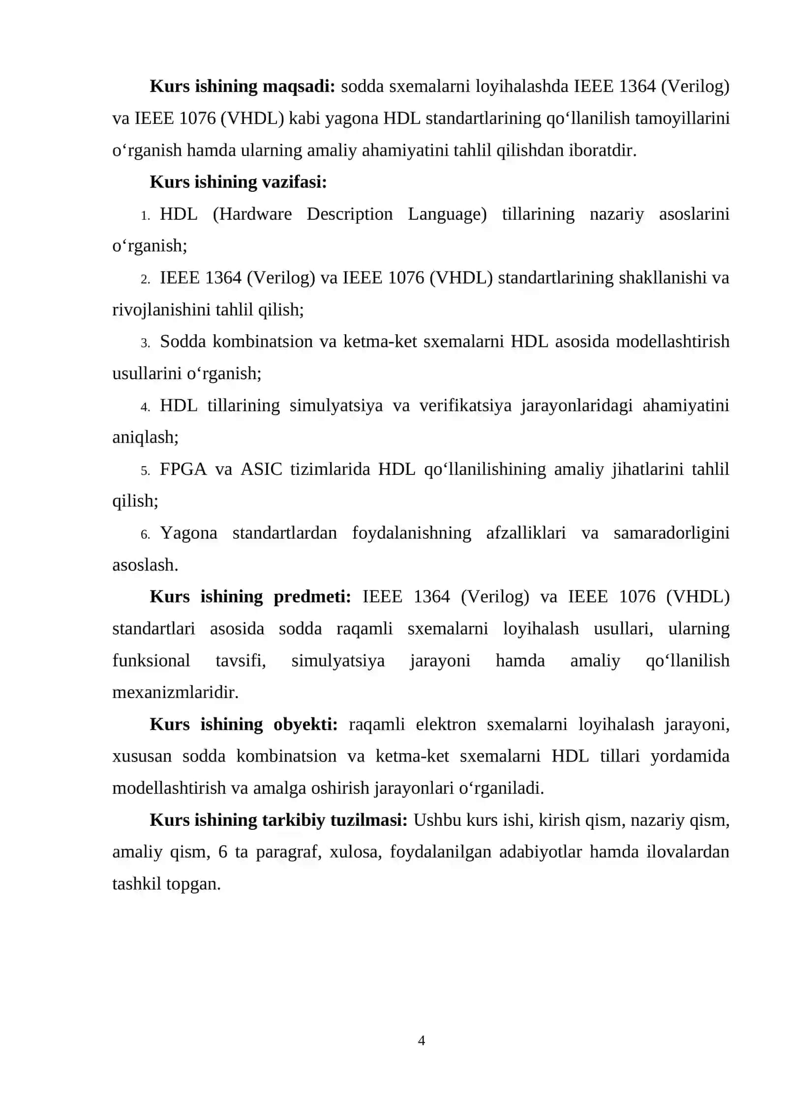SODDA SXEMALARNI LOYIHALASH UCHUN YAGONА HDL STANDART (MASALAN IEEE 1364/ VERILOG, IEEE 1076/VHDL)NI QO‘LLASH 3