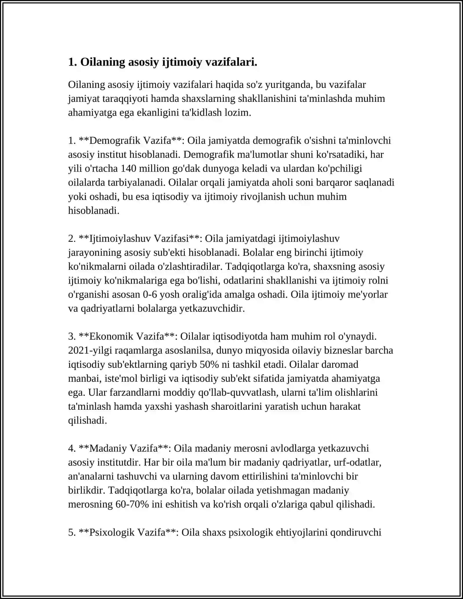 OILANING IJTIMOIY VAZIFALARI, VA ULARNING O’ZARO BOG’LIQLIGI 3