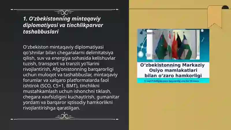 Tinchlik va barqarorlikni taminlashdagi o’rni va ro’li 3