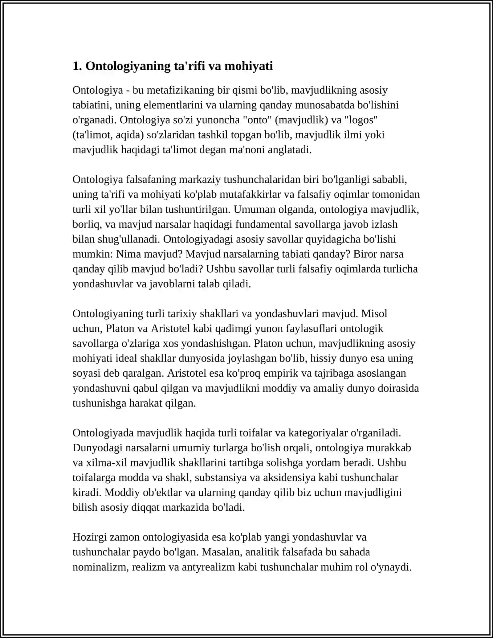 ONTOLOGIYANING ASOSIY TUSHUNCHALARI VA MASALALARI MAVZUSIDA REFERAT 3