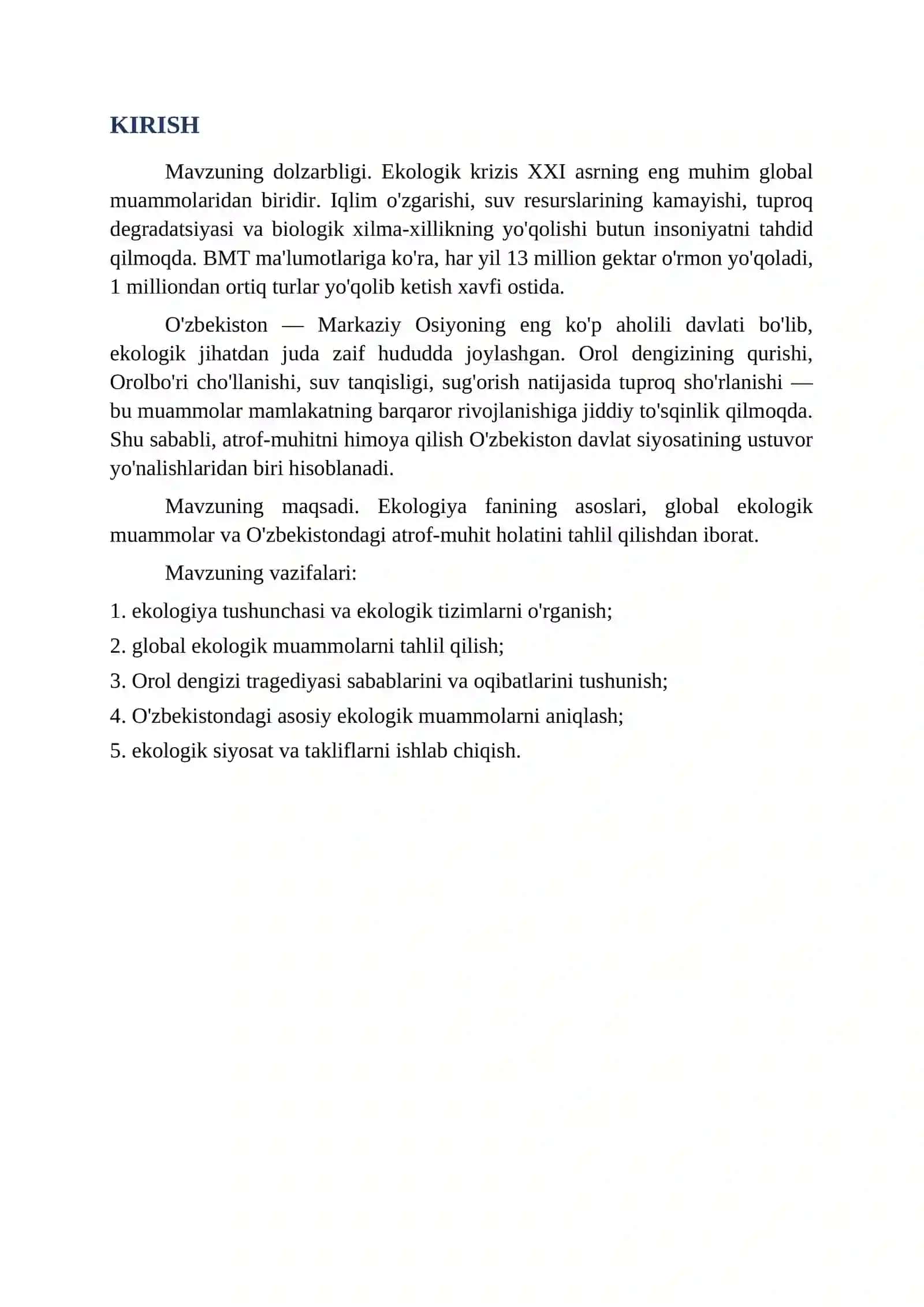 O'ZBEKISTONDA EKOLOGIYA VA ATROF-MUHIT MUAMMOLARI 3