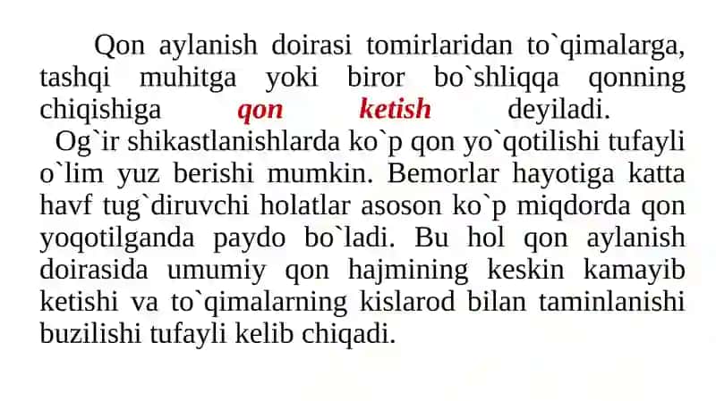 Qon ketish turlari. Qon ketishini to`xtatish usullari. 3