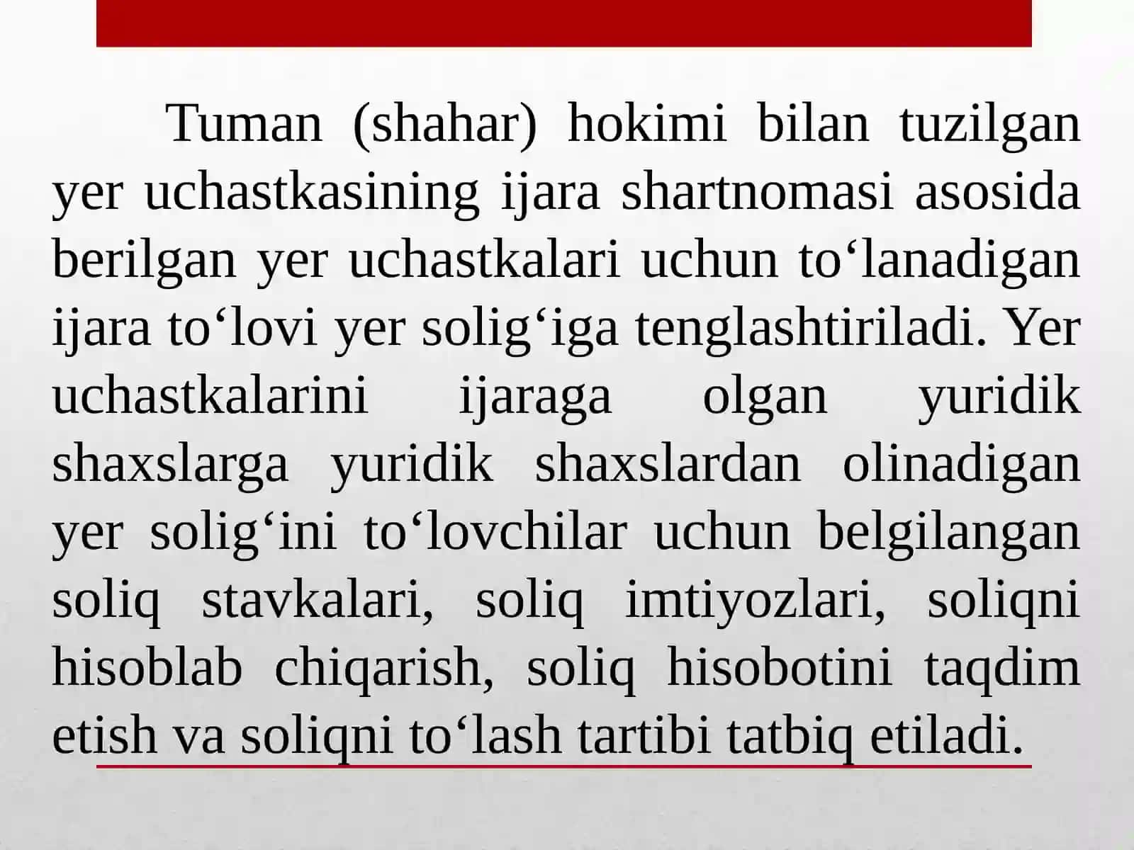 Yuridik shaxslardan olinadigan yer solig‘i. Jismoniy shaxslardan olinadigan yer solig‘i 3