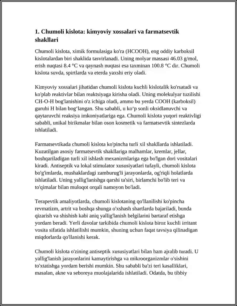 CHUMOLI KISLOTA HAQIDA MALUMOT TIBBIYOTDA ISHLATILISHI 3