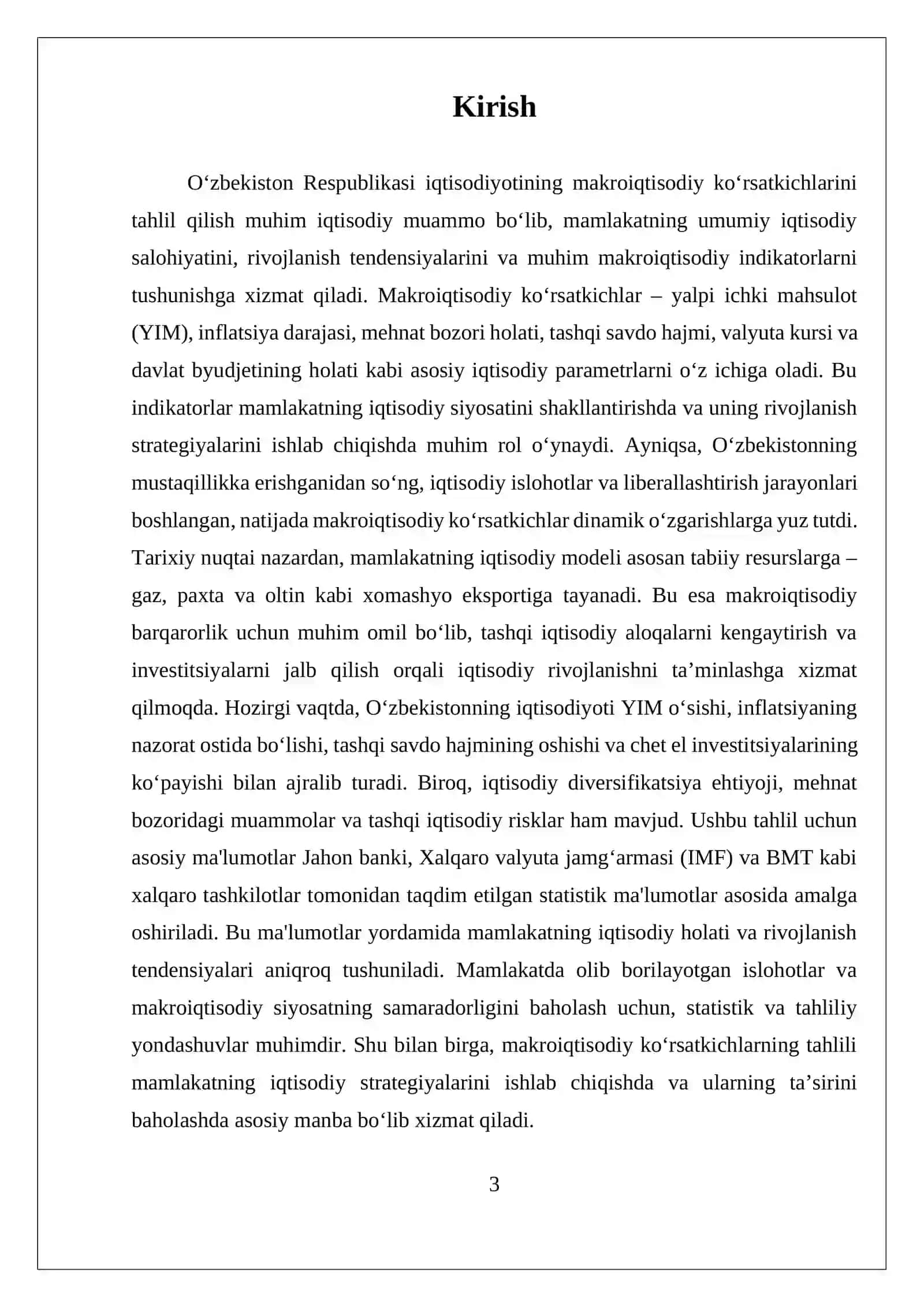O'ZBEKISTON RESPUBLIKASI MAKROIQTISODIY KO'RSATKICHLARI TAHLILI 3