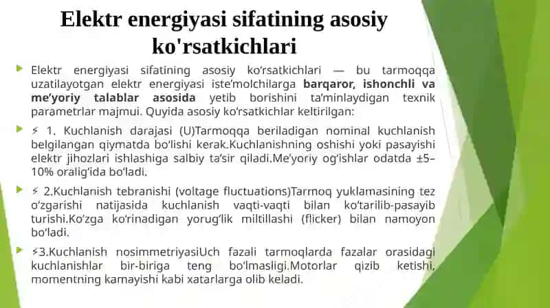 Elektrenergiyasi sifatining iqtisodiy ta’sirini hisoblash 3