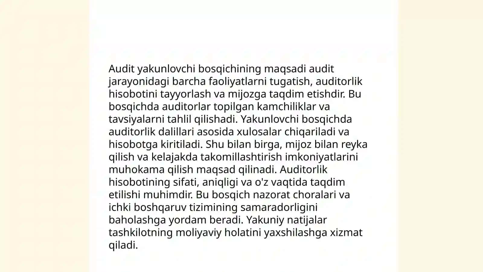 Audit tekshiruvi yakunlovchi bosqichi va hisoboti 3