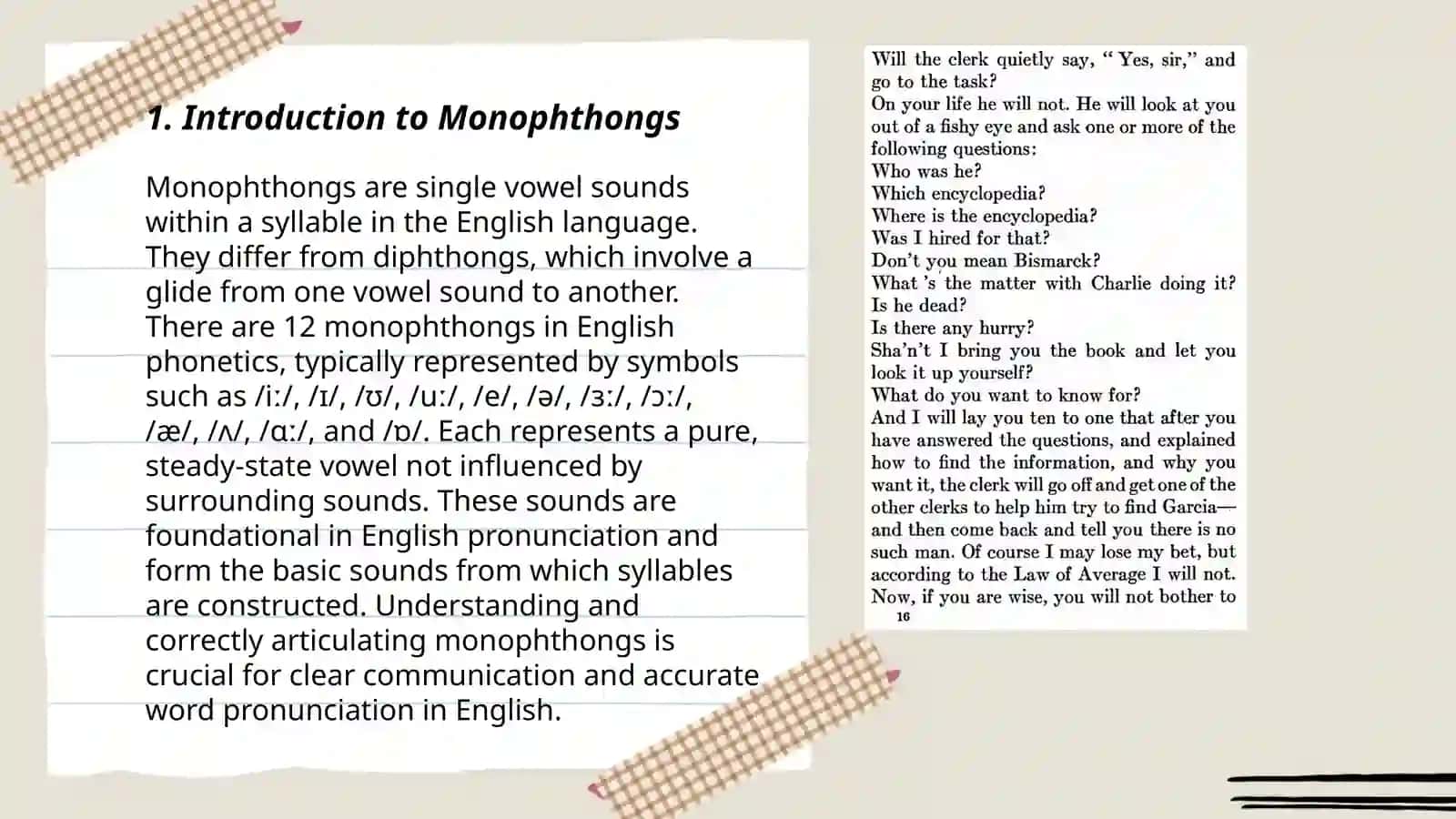 Vowel practice. Monophthongs and their classification 3
