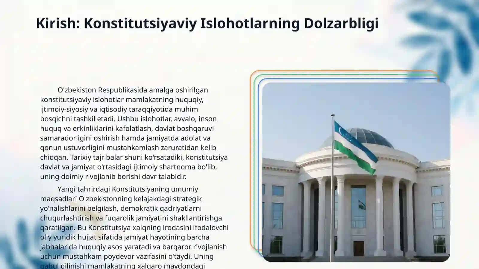 Yangi tahrirdagi ozbekiston Respublikasi konostitutsiyasi nazariy asoslari ,tarixi va rivojlanishi 3