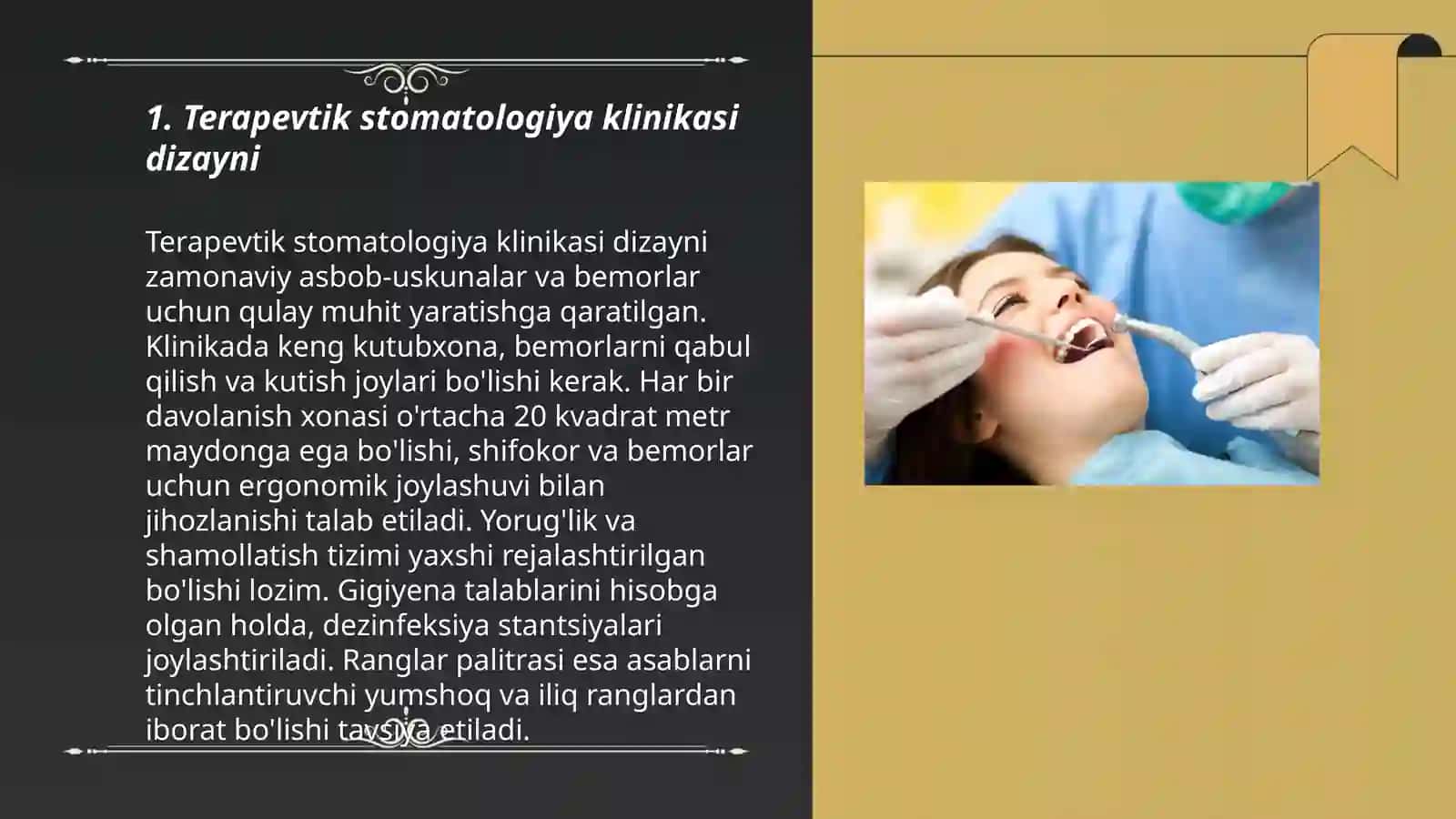Terapevtik stomatologiya kilinikasi,bòlimi,xonani tashkil etish va jihozlash 3