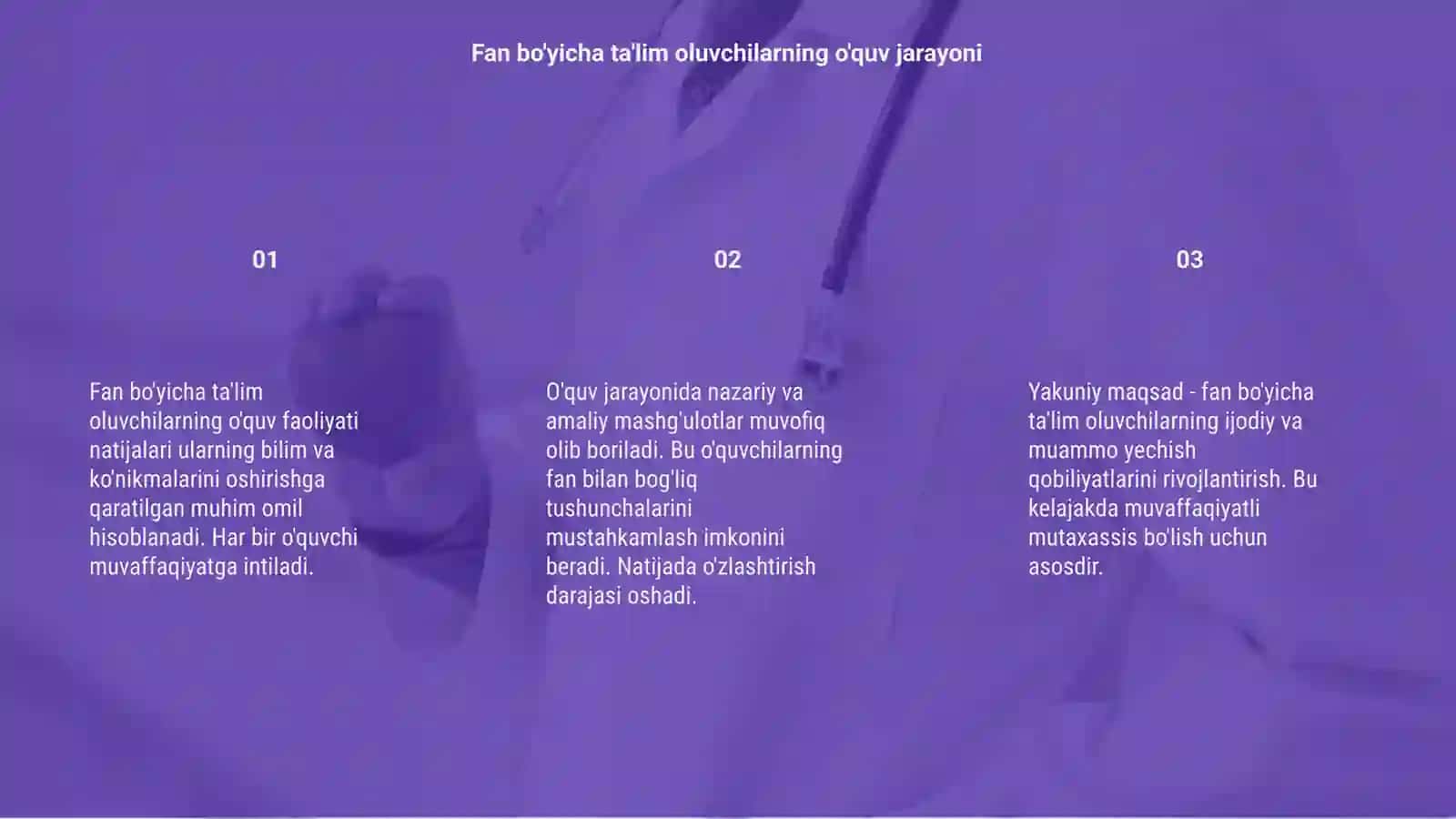 Fan bo'yicha ta'lim oluvchilarning o'quv faoliyati natijalari 3