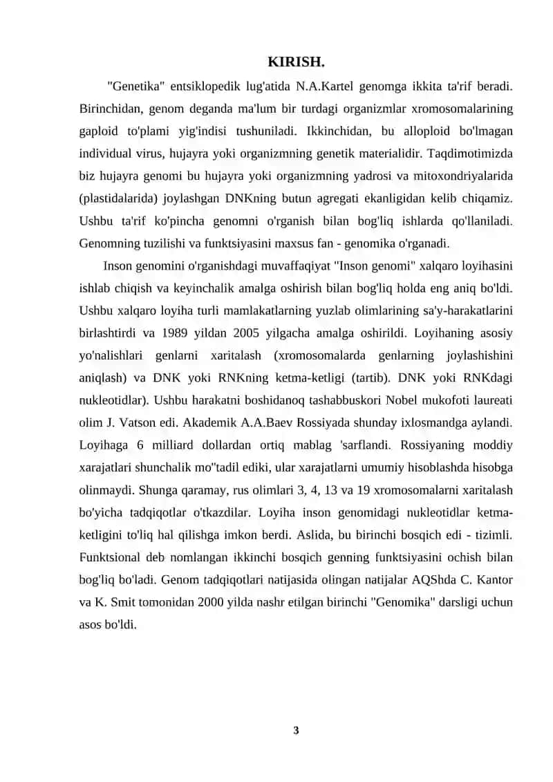 GENOMIKA FANINING RIVOJLANISH BOSQICHLARI, MAZMUNI VA VAZIFALARI 3