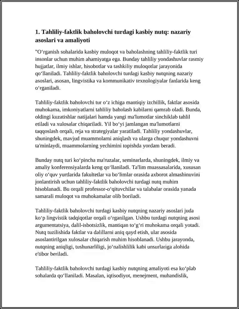 TAHLILIY FAKTLIK BAHOLOVCHI TURDAGI KASBIY NUTQ 3