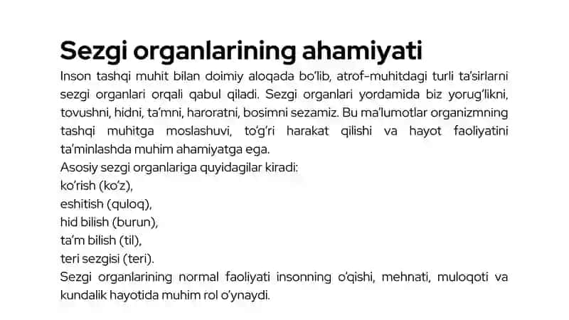Sezgi organlarining ahamiyati. 3
