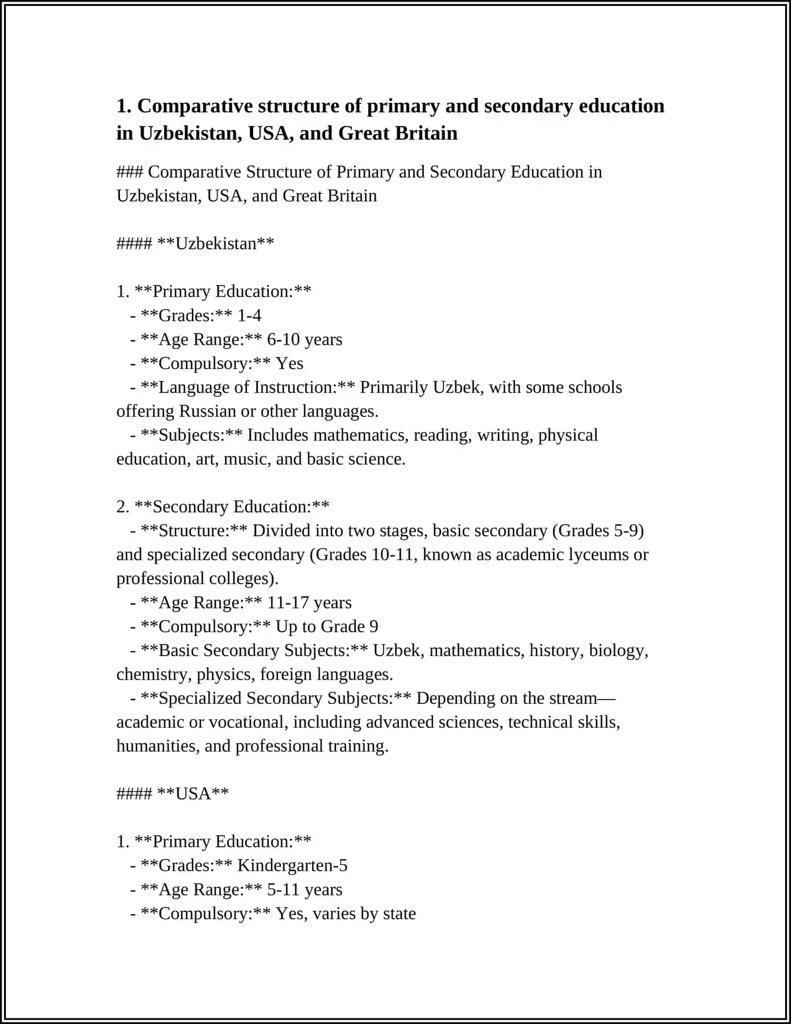 Comparative Structure of Primary and Secondary Education in Uzbekistan, USA, and Great Britain 3