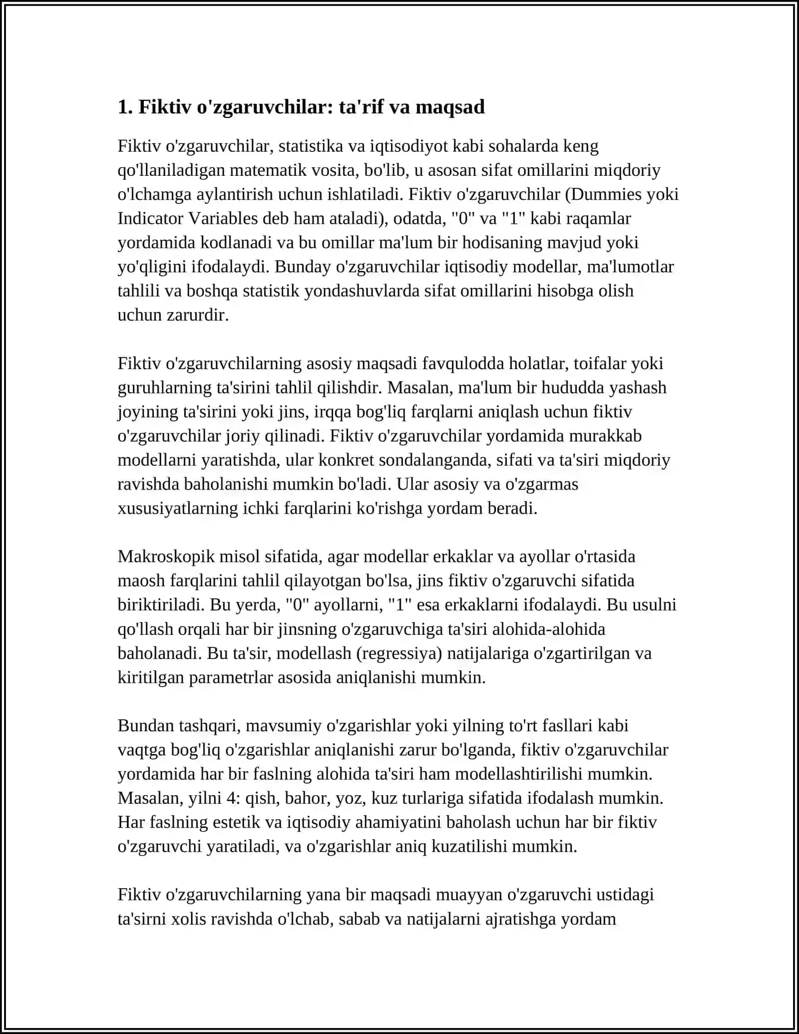 FIKTIV O'ZGARUVCHILARNI O'ZGARUVCHI OMIL SIFATIDA FOYDALANISH 3