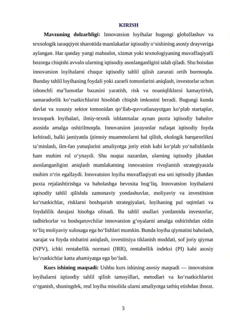 Innovatsion loyihalarni iqtisodiy tahlil qilish 3