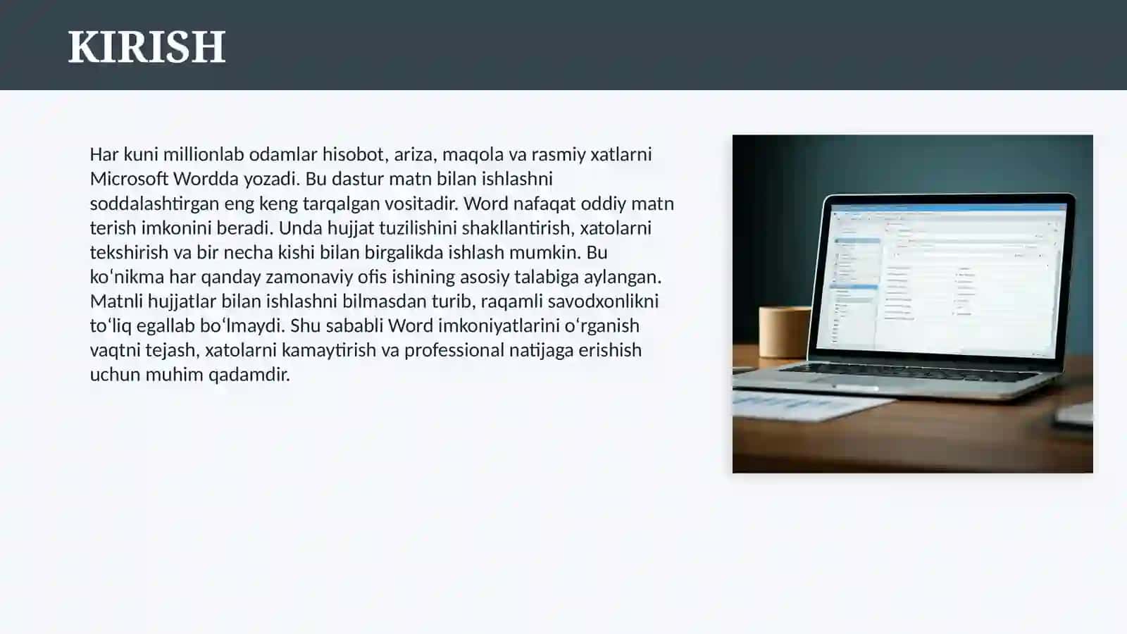 MICROSOFT WORD MATN PROTSESSORI. MATNLI XUJJATLAR BILAN ISHLASH 3